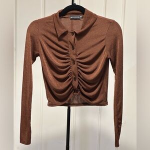 PrettyLittleThing Chocolate Brown Button Down Crop Top